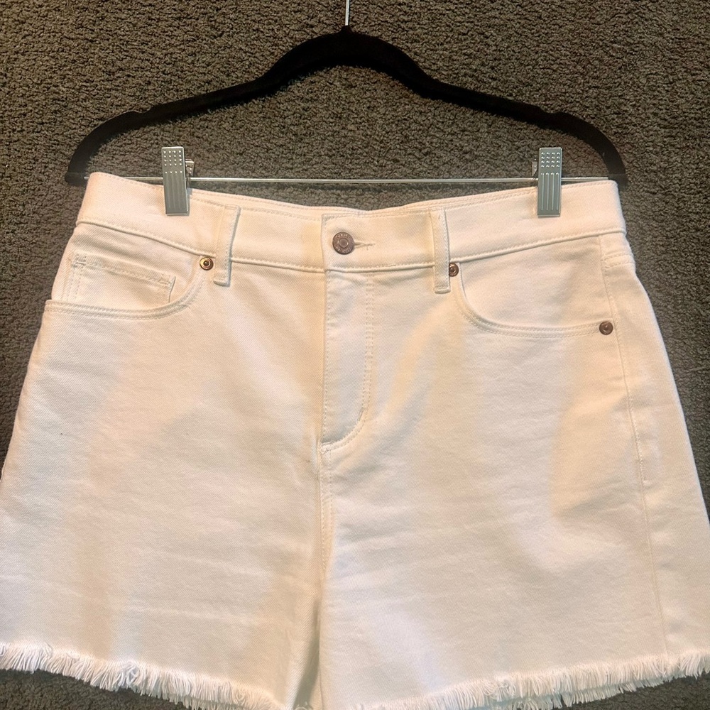 LOFT White Jean Shorts High-Waisted Frayed Hem